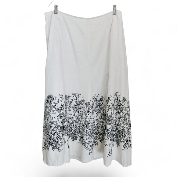 Cato Women's 24W Linen Blend Maxi Skirt‎ Elastic Waist Zip Floral Fully Lined - Picture 1 of 13